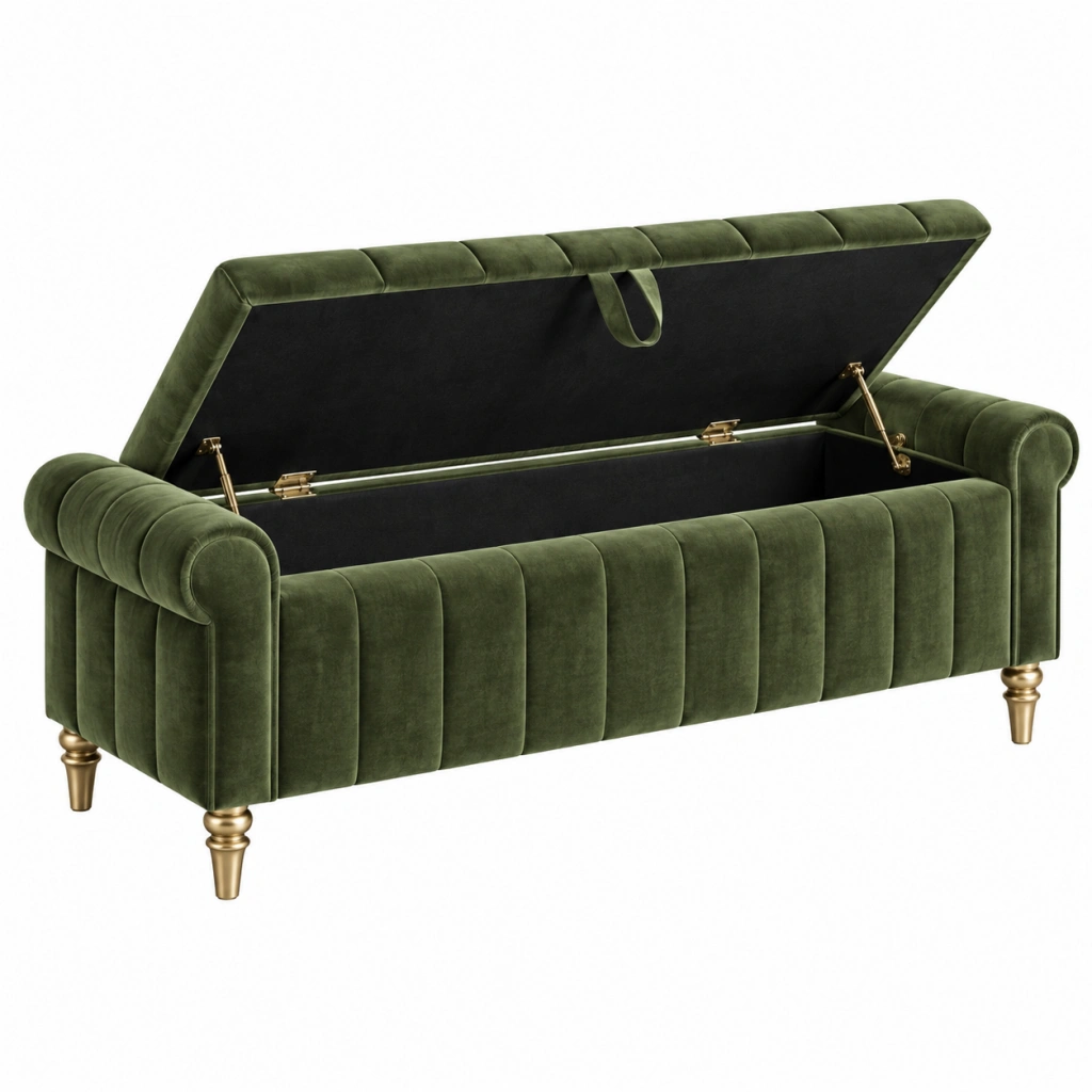 Sitzbank mit Stauraum 150 x 50 x 68 cm grüner Samt klassischer Stil