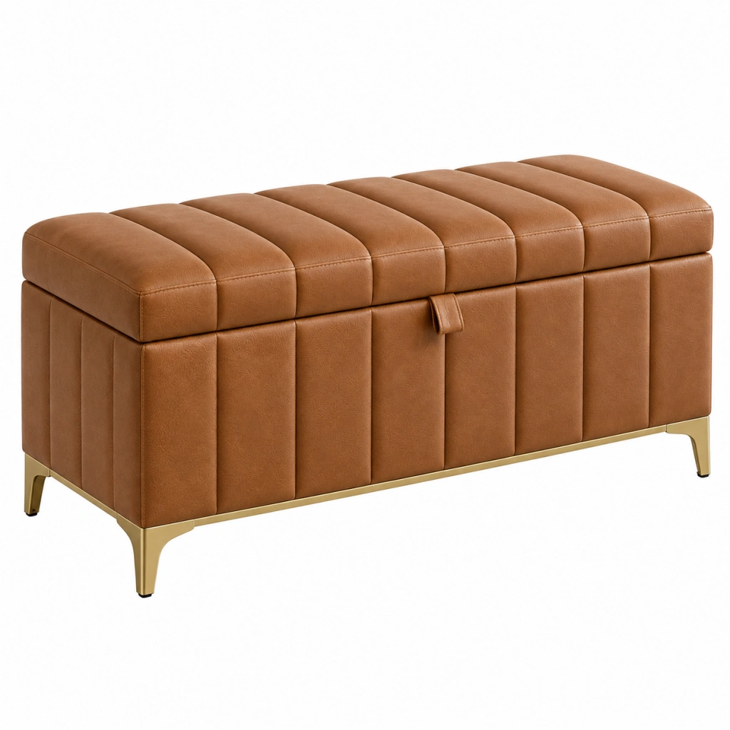 Sitzbank mit Stauraum 100 x 40 x 45 cm Kunstleder Cognac - gepolsterter Hocker im modernen Stil