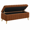 Sitzbank 120 x 45 x 50 cm brauner Textilbezug mit Stauraum und Metallfüßen