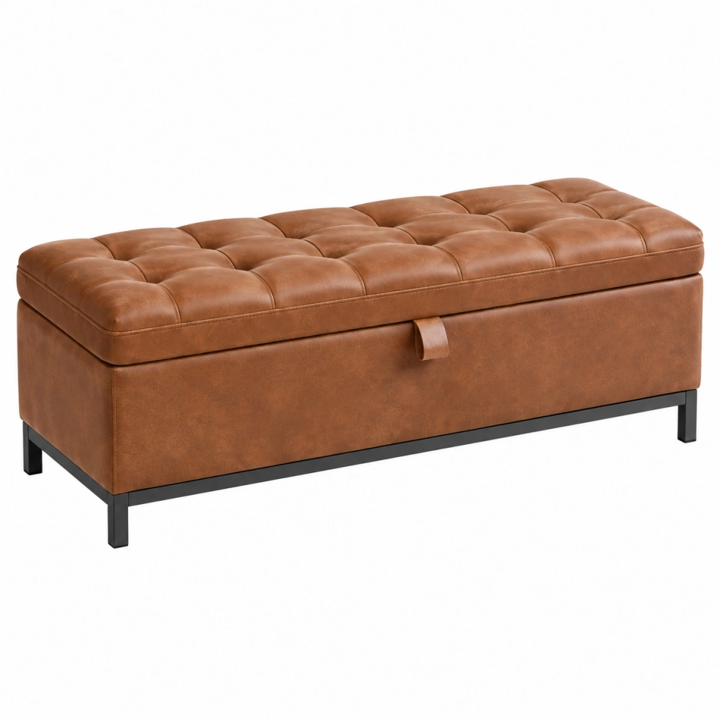 Sitzbank mit Stauraum 100 x 40 x 45 cm Kunstleder Braun Steppung Industrial