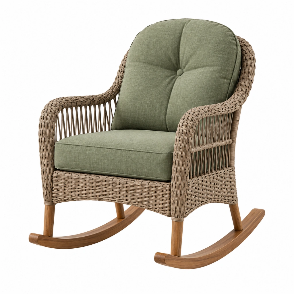 Schaukelstuhl 68 x 98 x 103 cm Rattan Holz Grün Gepolstert