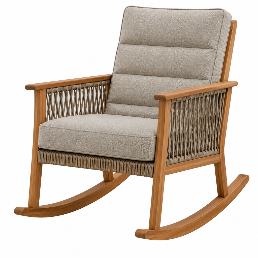 Schaukelstuhl 75 x 95 x 102 cm Holz Beige Braun gepolstert mit Kordelgeflecht