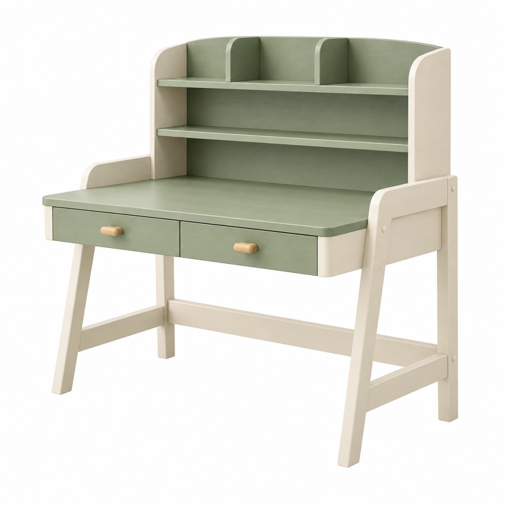Kinderschreibtisch 80 x 50 x 110 cm Holzwerkstoff Grün Creme mit Aufsatz und 2 Schubladen