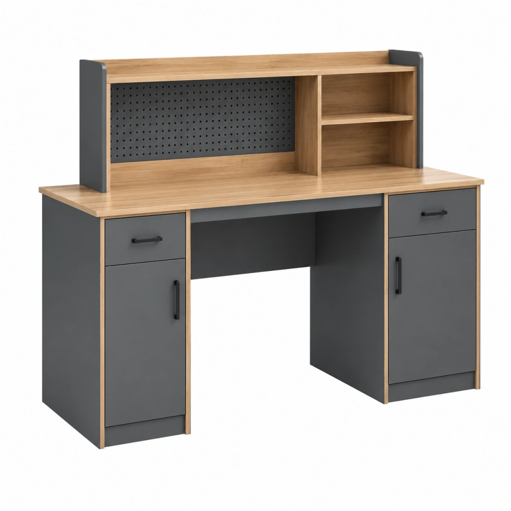 Schreibtisch 120 x 60 x 140 cm Holzwerkstoff Braun Anthrazit mit Aufsatz und Stauraum