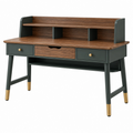 Schreibtisch 120 x 60 x 105 cm in Walnussbraun Dunkelgrün mit 3 Schubladen und Aufsatz