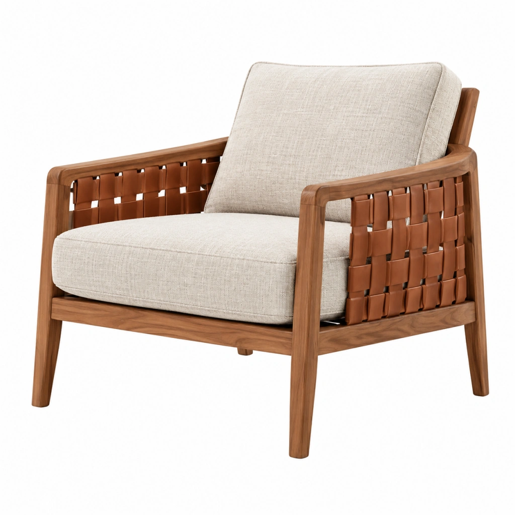 Sessel 78 x 76 x 82 cm Holz und Textil Beige Geflochtenes Design