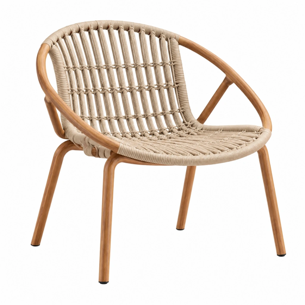 Sessel 62 cm Natur Holz Seilgeflecht im Boho-Stil