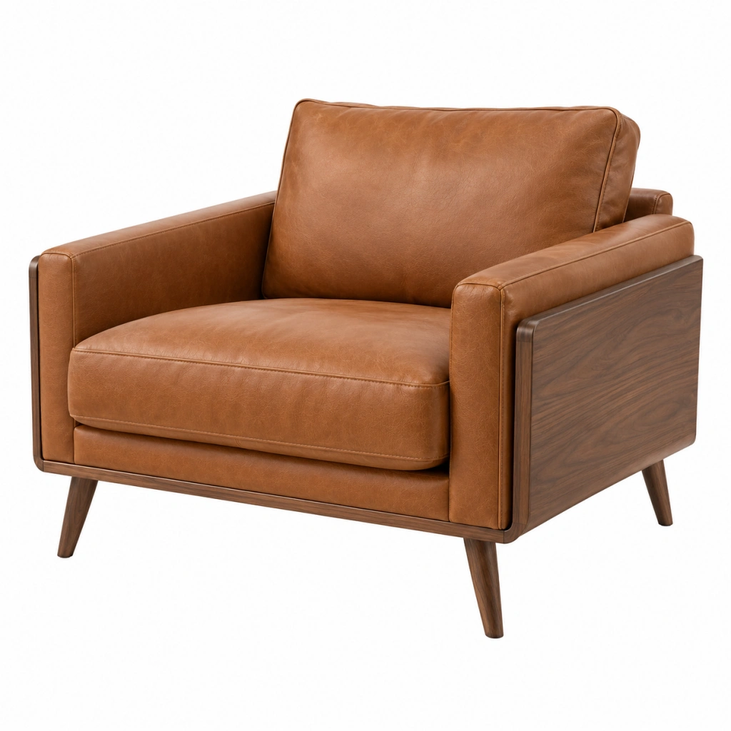 Sessel 105 x 90 x 85 cm Kunstleder Braun - gepolsterter Wohnzimmersessel im Mid-Century-Stil