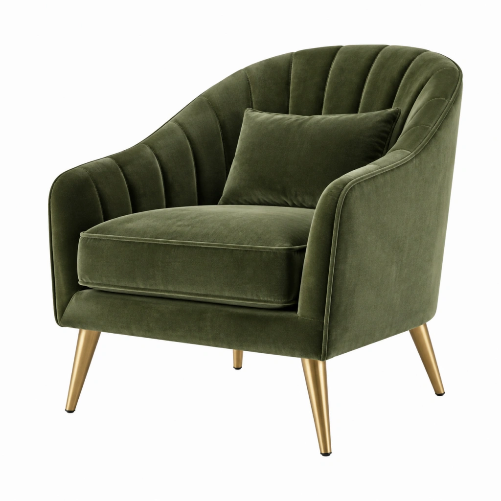 Sessel 78 x 75 x 85 cm aus Samt Olivgrün mit Metallbeinen im Retro-Stil