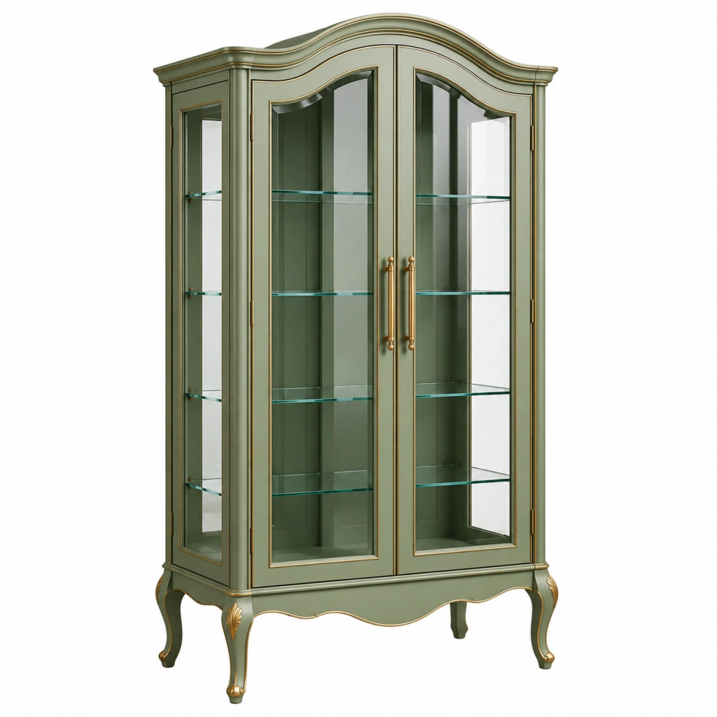 Vitrine 100 x 45 x 190 cm Holz Glas Grün Klassischer Stil mit Glastüren