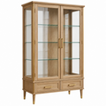 Vitrine 100 x 40 x 180 cm aus Holz und Glas in Natur mit 2 Türen und Schubladen
