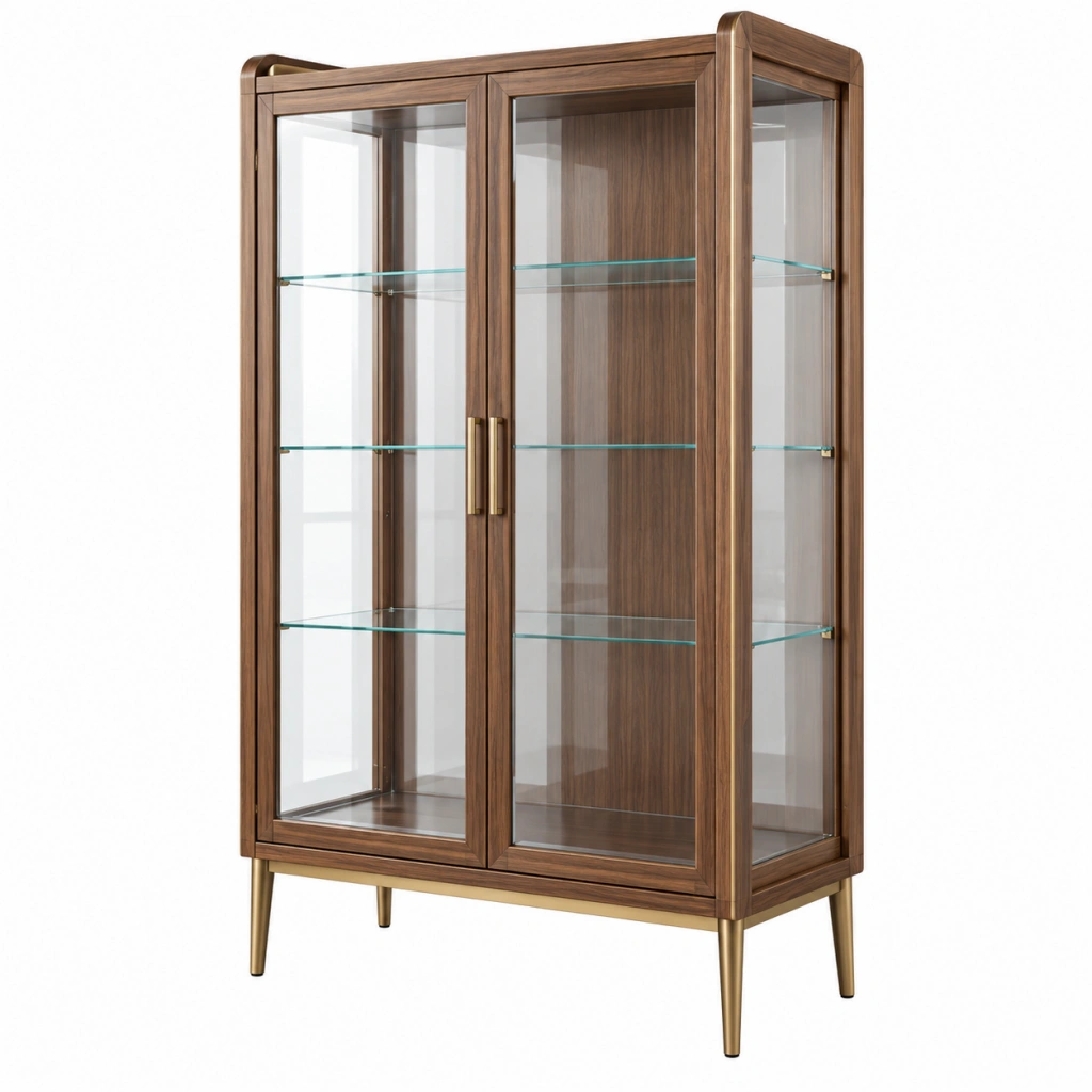 Vitrine 100 x 45 x 180 cm Holz Glas Braun mit 2 Türen